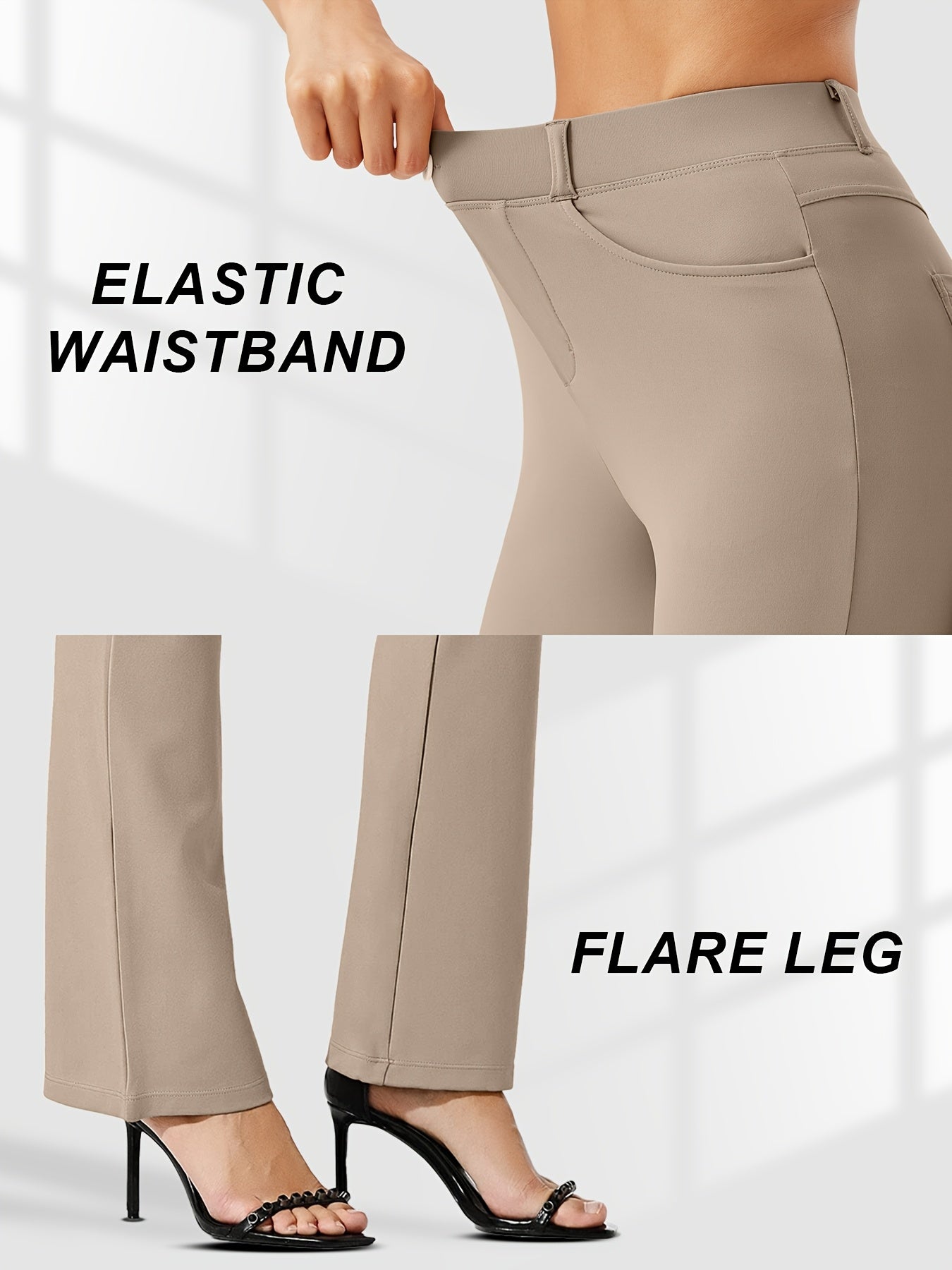Women'S Work Yoga Dress Pants Flare Leg Stretch Yoga Slacks with 4 Pockets High Waist Tummy Control Soft Comfy Fabric Casual