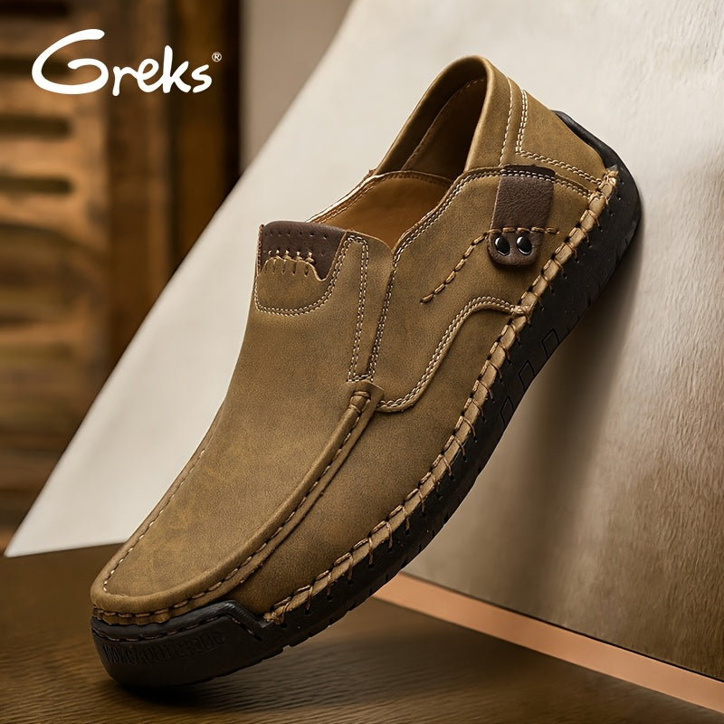 GREKS Handstitched Mens Driving Loafers Slip On Shoes Lightweight Breathable For Business Casual Travel Walking Outdoor