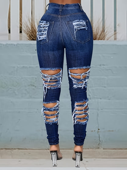 Women'S Hole High Elastic Tight Denim Pants