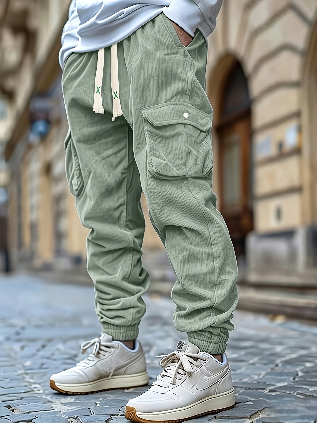2 Pairs Men'S Four-Season Universal Corduroy Cuffed Sweatpants, Elastic Waist Solid Color Jogger Casual Pants