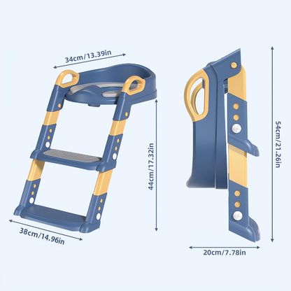 Foldable Potty Training Seat with Steps - Adjustable Height and Soft Cushion