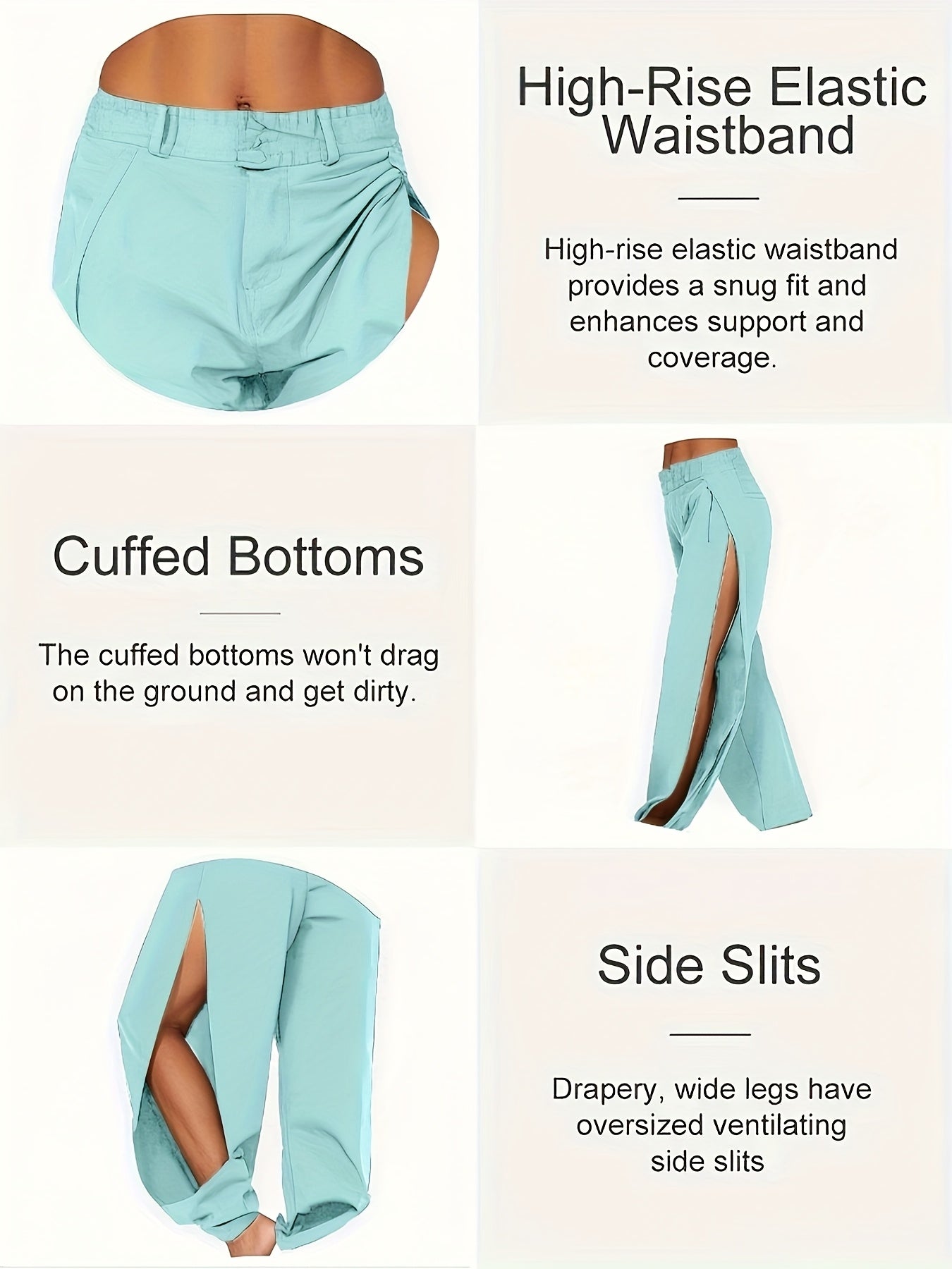 Introducing a New 4pcs Women'S Set Available in Four Distinct Colors. These High-Waisted, Elastic Bootcut Pants Feature a Stylish High-Split Design, Making Them Perfect for Spring, Summer, And Fall. They Are Breathable, Comfortable