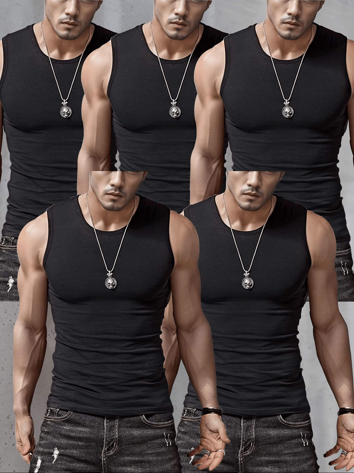 5pcs Men's Cotton Tank Tops, Black, White, Sleeveless Fitness Undershirts, Comfortable Breathable Round Neck Vests