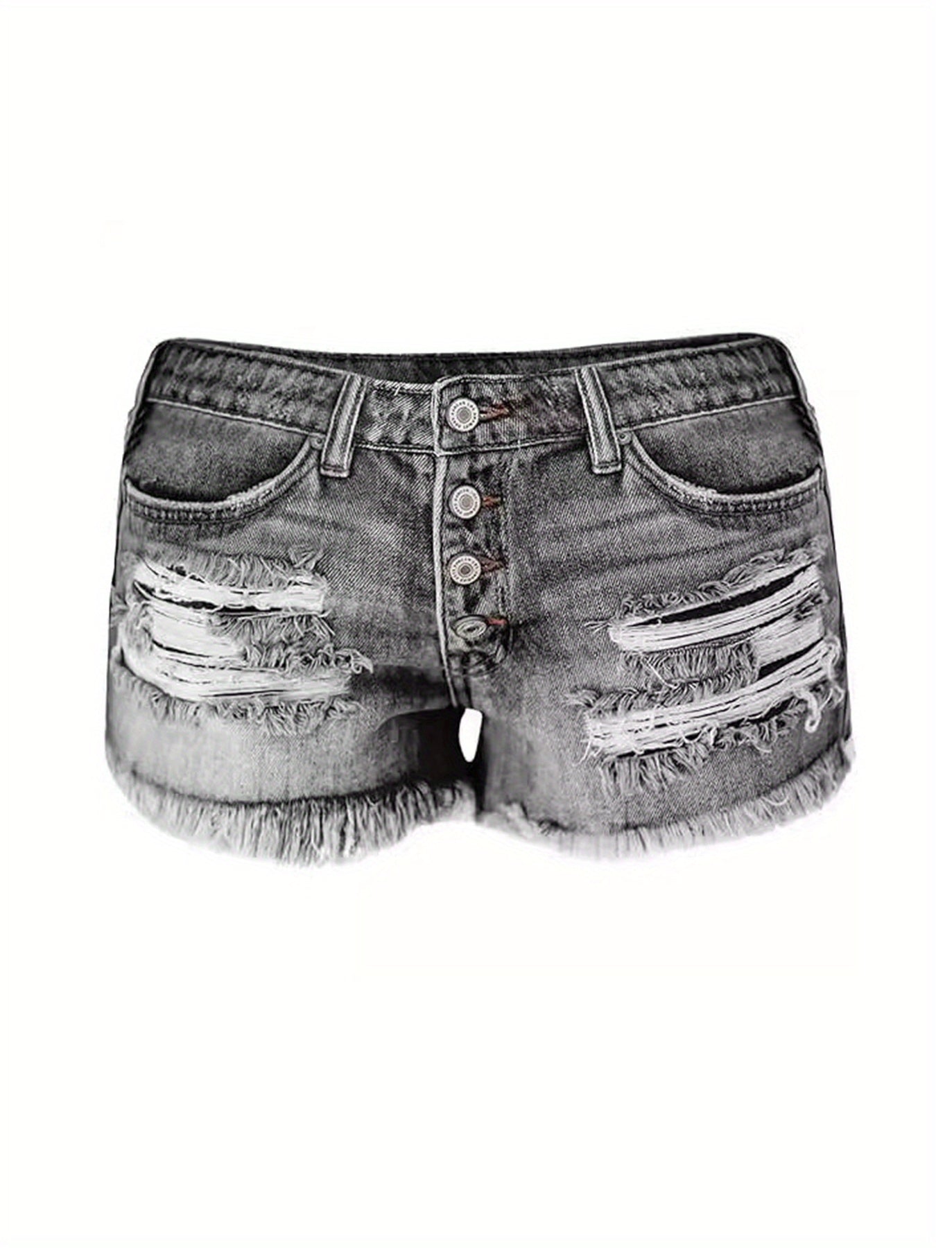 Women's Stretch Denim-Style Casual Shorts - Mid-Rise Straight-Leg Ripped Frayed Hem, 85% Polyester 15% Spandex, Machine Washable Summer Hot Pants