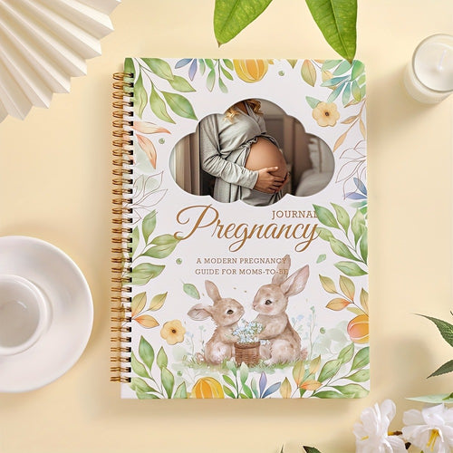 Pregnancy Journal and Memory Book - 96 Sheets - Floral bunny cover with stickers and sonogram photo insert