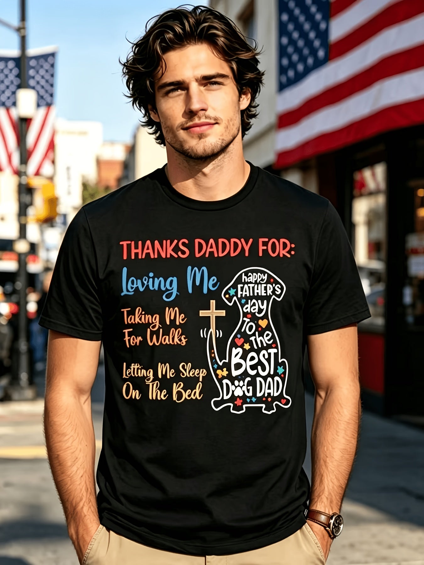 Funny Dog Dad Father's Day T Shirt Black Humorous Thanks Daddy Graphic Tee with Playful Dog Design Soft Breathable Fabric Regular Fit Short Sleeve Round Neck Perfect Gift for Dog Loving DaComfort Plus-size Summer Essentials, PLUS SIZE