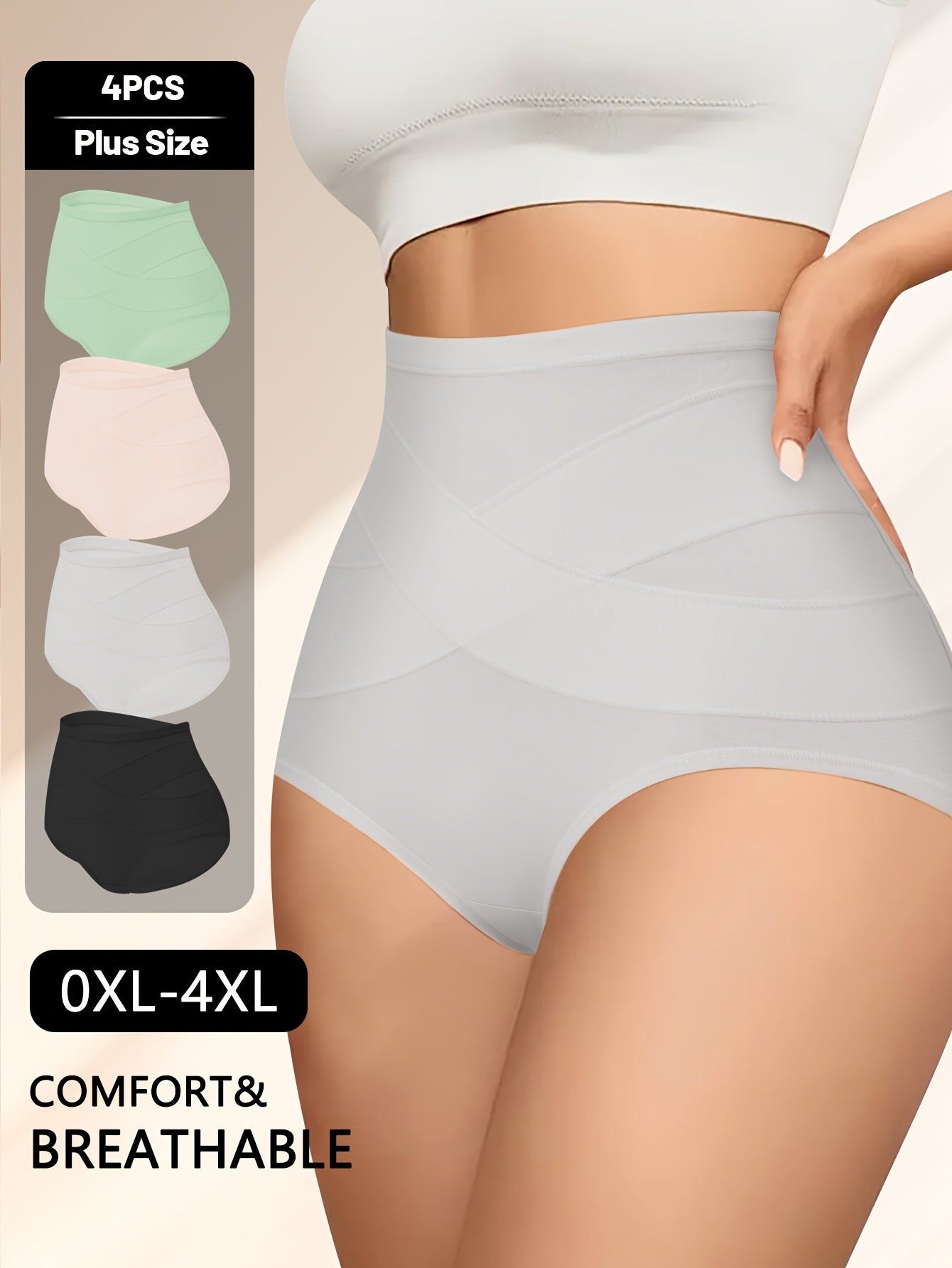 4pcs Plus Size High-Waist Shaping plus-size Panties- Breathable And Comfortable, Designed to Shape Your Figure Perfectly- Featuring A Wide Elastic Waistband for Extra Support, Providing All-Day Comfort