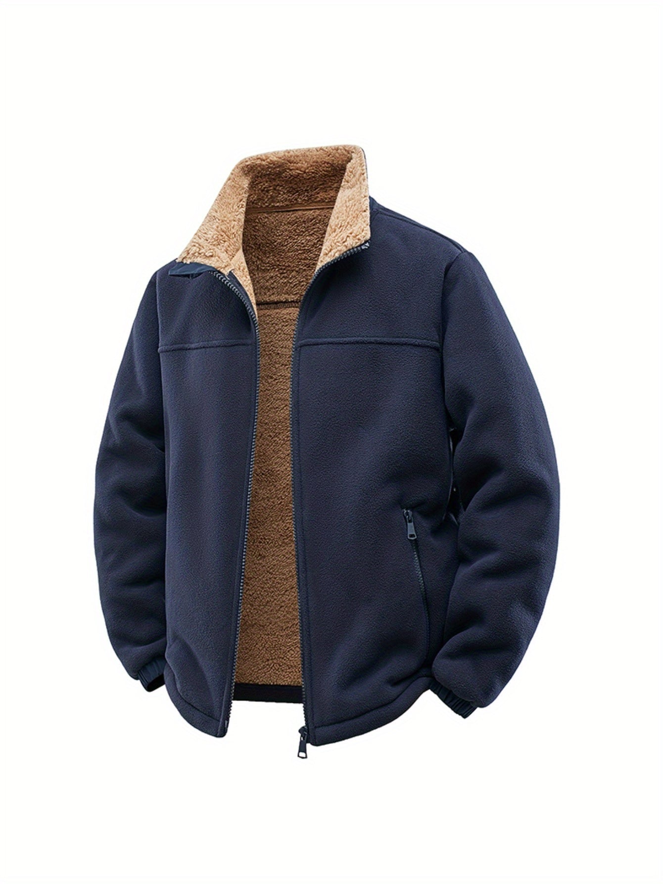 Men'S Fall/Winter Versatile Loose Jacket - Windproof, Warm Shell with Full Zip Closure And Front Pockets - Relaxed-Fit Winter Jacket for Cold Weather, Camping, And Commuting - Machine Washable Fleece Jacket