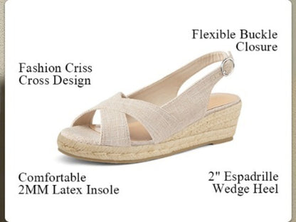 Casual Sandals for Women Featuring a Low Platform Wedge, Criss-Cross Design, Open Toe, And Slingback Ankle Strap, Perfect for Work, Everyday Use, And Running Errands., Women Shoes