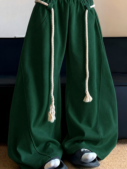 Men's Baggy Wide Leg Sweatpants with Drawstring Elastic Waist Casual Loose Fit Blend Track Pants with Pockets