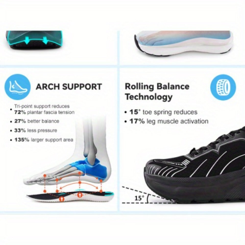 Men's Running Shoes - Cushioned Support & Wide Toe Comfort