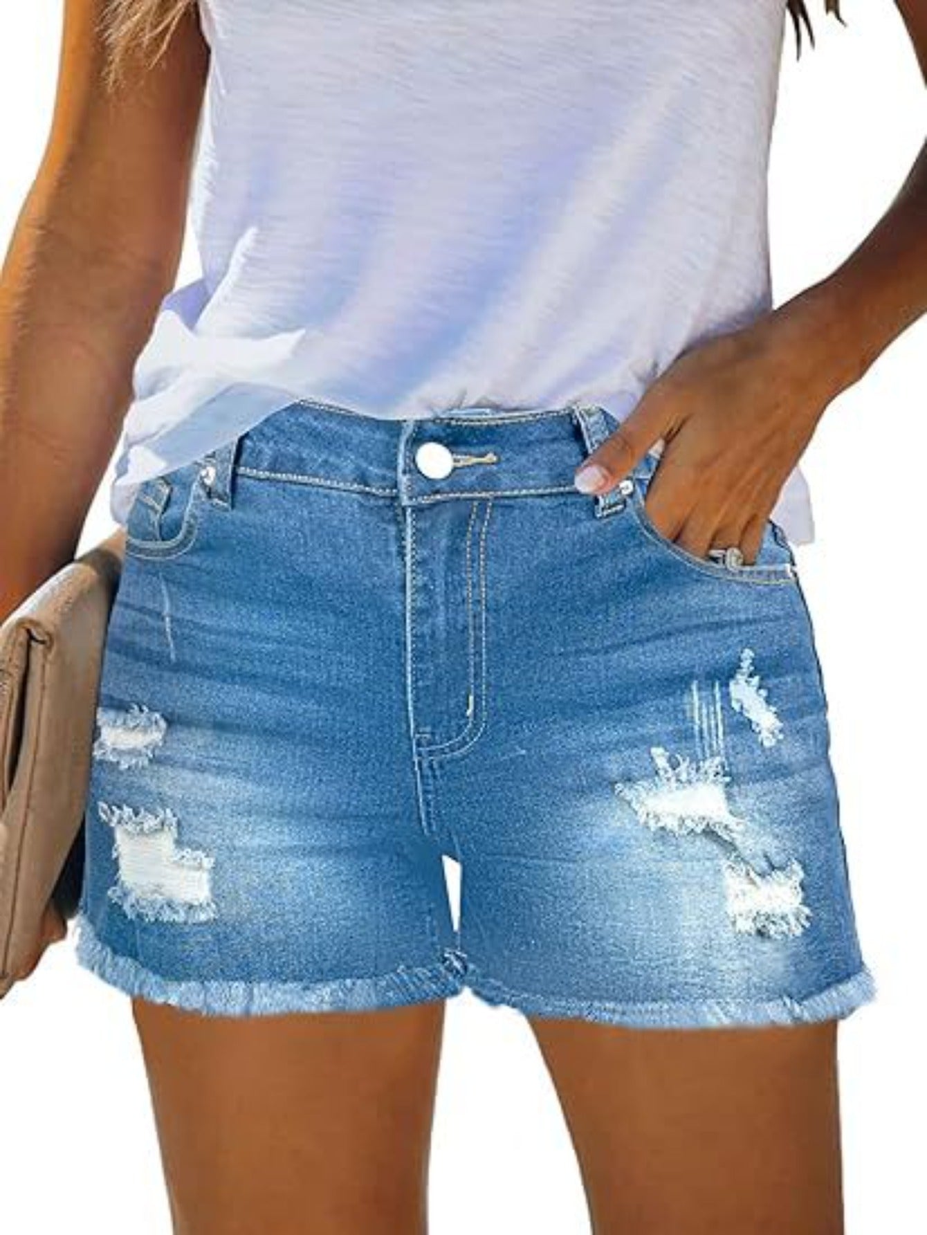 Summer Women'S High-Waisted Ripped Denim Shorts, Casual Distressed Raw Hem Jean Shorts for Streetwear And Outfit, Loose Fit Comfortable