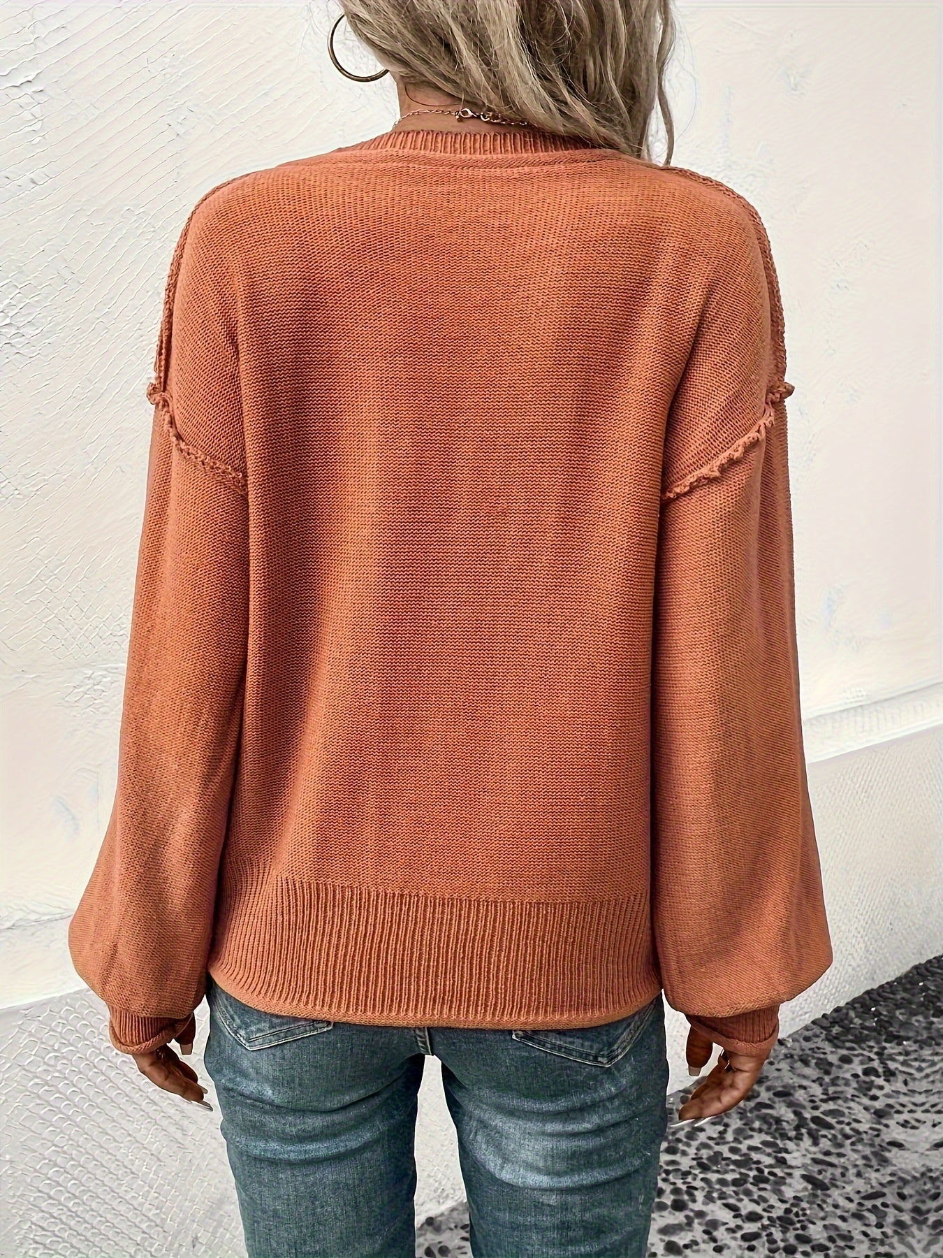 Women's Casual Long-sleeved Sweater Autumn And Winter New Loose V-neck Solid Color Warm Pullover Sweater Valentine's Day High-Quality Women's Sweaters & New Year Women's Outfits