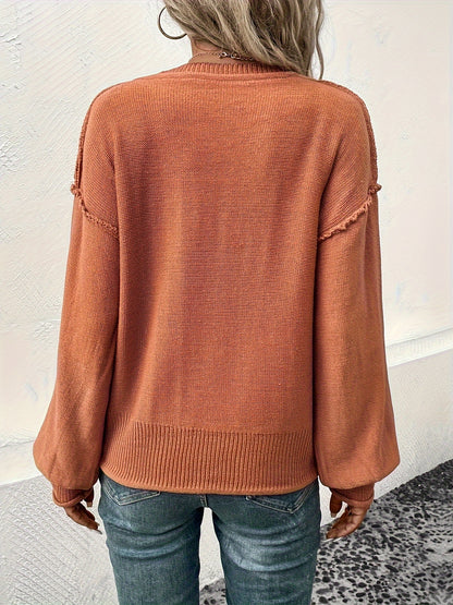 Women's Casual Long-sleeved Sweater Autumn And Winter New Loose V-neck Solid Color Warm Pullover Sweater Valentine's Day High-Quality Women's Sweaters & New Year Women's Outfits