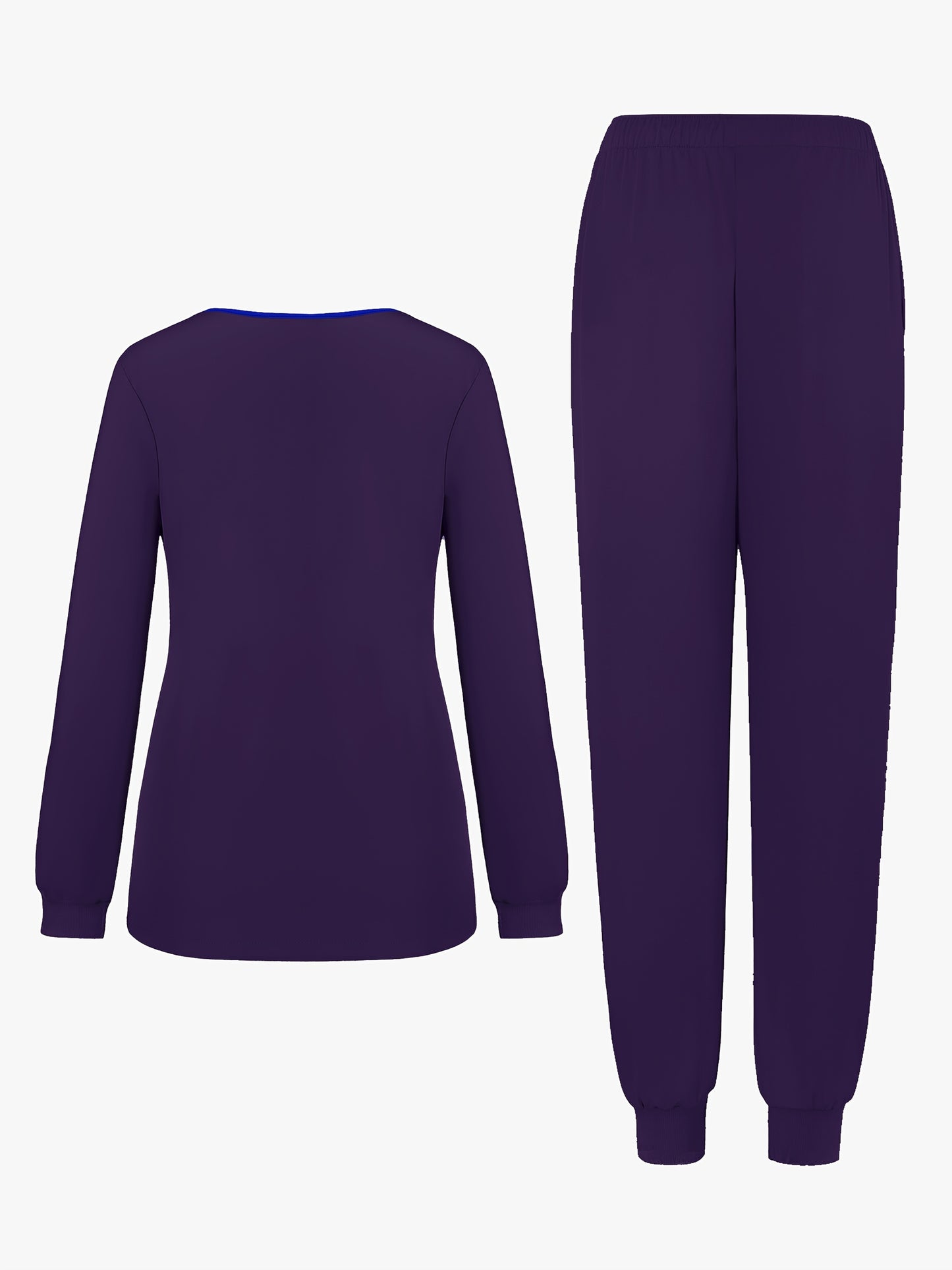 2pcs Women's V-Neck Matte Suit with Long Sleeve Stretch S Uniform Work Clothes Washable Pockets Breathable Elastic Top And Waist Cord Pocket Pants Set
