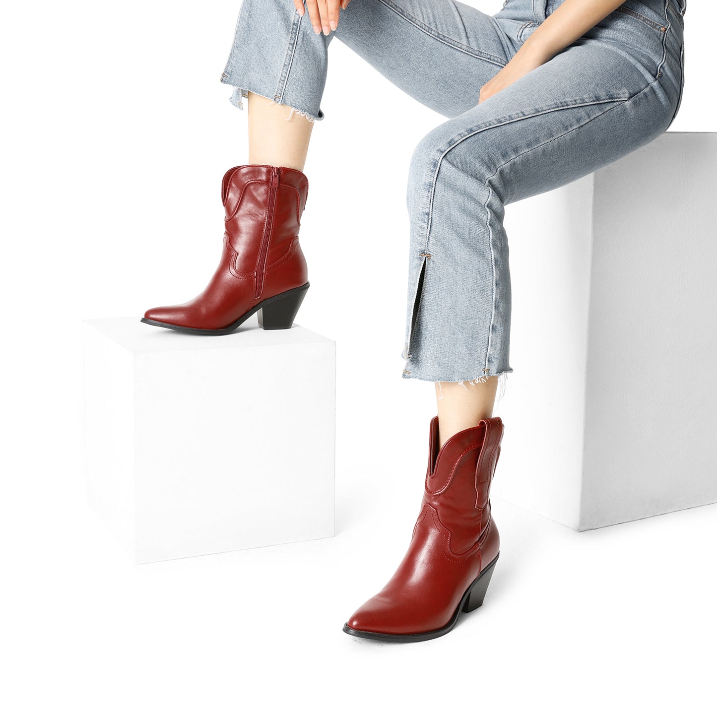Women's Cowboy Ankle Boots, Western Booties Low Heel Pointed Toe Cowgirl Boots - Western style cowboys boots for women, for everyday wear, casual strolls, special events or any western-themed parties
