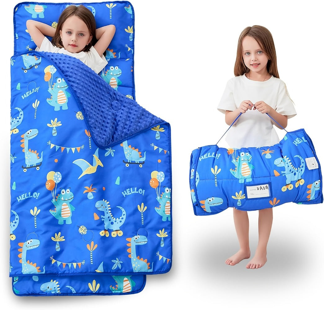 Toddler Nap Mat - Rolled Pillow and Blanket Set