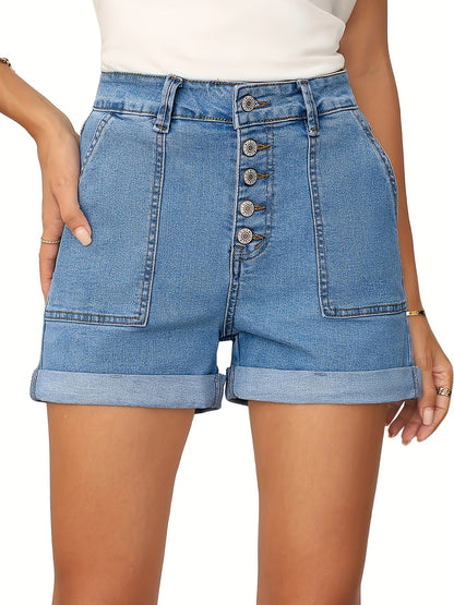 Women's White Denim High-Waist Slim-Fit Shorts - product view 28