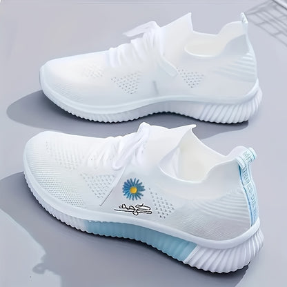 2026 New Spring/Summer Women's Sneakers - 2026 Spring Women's Shoes, Breathable and Lightweight Sneakers for Women - Stylish White and Pink Casual Running Shoes with Floral Embroidery - Durable Outdoor Hiking Shoes with Soft Fabric Lining