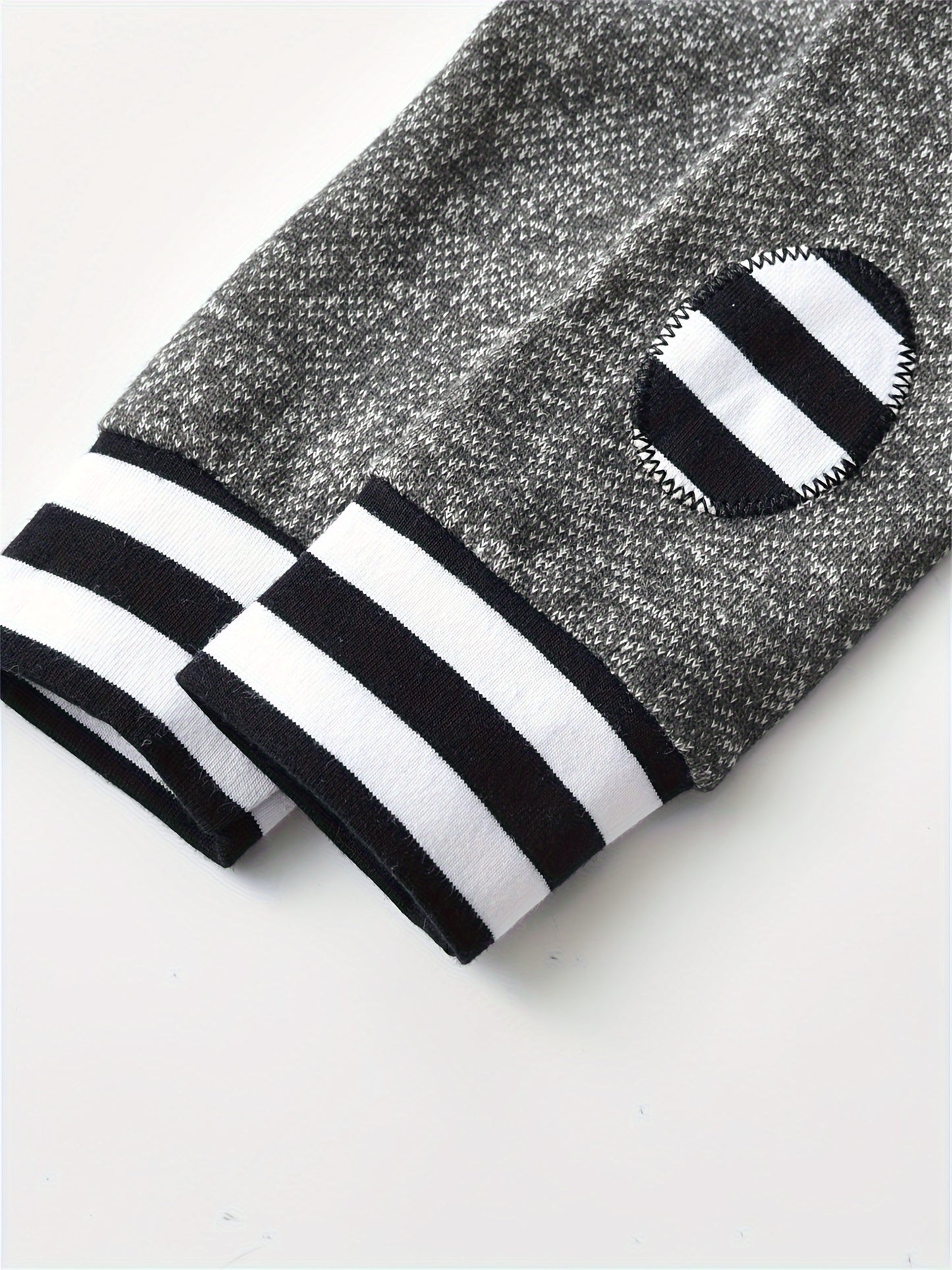 KuKitty Baby Boy 2pcs Hooded Bodysuit & Pants Set - Striped Letter Print "Ain't No Mama Like The One I Got" & "Little for Man Mama" Outfit, Soft Warm Winter Clothes, Machine Washable Boywear (Gray/White), Perfect for Outdoor