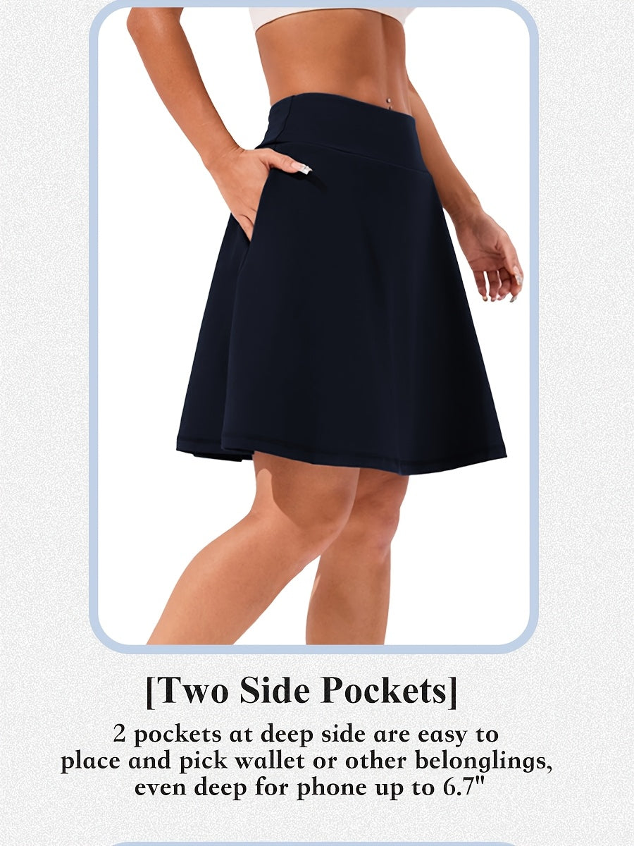 20-Inch Knee-Length Skorts for Women Featuring Five Pockets, High-Waisted Design, Suitable for Tennis And Golf, Long Athletic Skirt with Built-In Shorts