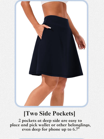 20-Inch Knee-Length Skorts for Women Featuring Five Pockets, High-Waisted Design, Suitable for Tennis And Golf, Long Athletic Skirt with Built-In Shorts