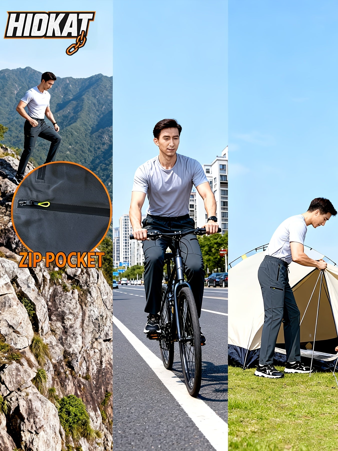 Men's Outdoor Hiking Workwear Straight-Leg Pants Features Zippered Pockets, Breathable Lightweight Design Adjustable Drawstring Waistband Ideal for Outdoor Activities and Everyday Casual Wear, Comfortable Fit