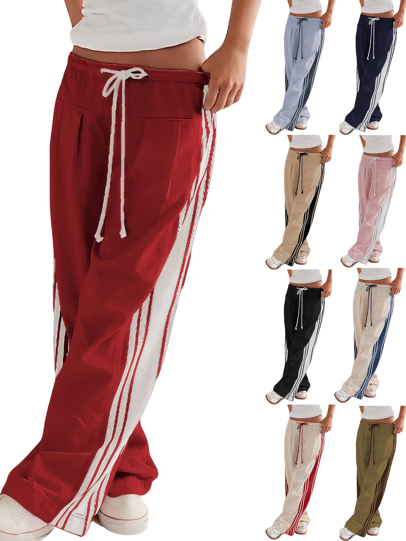Womens Side Striped Pants Wide Leg Drawstring High Waist Sweatpants Hudson Canyon Stripe Pants with Pockets