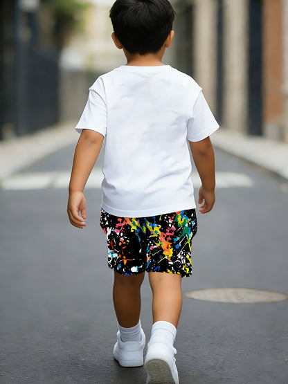 3-10Y Boys & Girls Children's Outfit Set: Trendy Letter T-Shirt + Colorful Breathable Shorts, Perfect for Outdoor