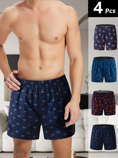 4 Packs Men's 100% Cotton Boxer Loose Fit Briefs Daily Wear & Sleeping underwear boxer shorts
