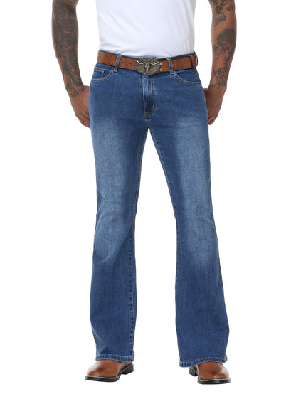 Men's Vintage 70s Retro Bell Bottom Jeans - Wide- Flare Pants with Mid-Stretch Blend, Beltless Suitable for Disco Parties, Night Out & Casual Attire, Machine Washable Mid-Rise Bottoms