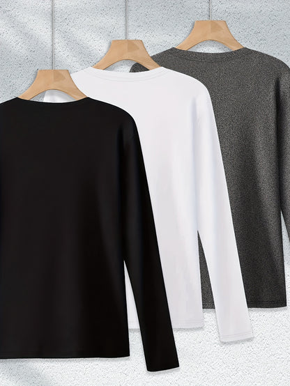 Plus Size - Plus Size - Women'S Casual Solid Color Long Sleeve T-Shirt 3pcs Set