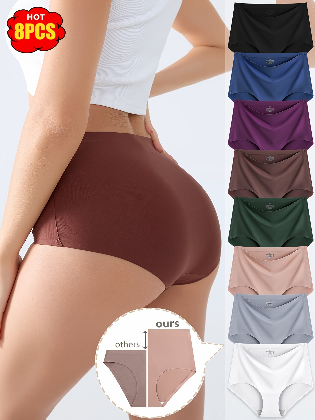 8pcs Set Of High Waisted Seamless Underwear, Fashionable, Elegant, Soft, Comfortable And Breathable Underwear, Suitable for Daily Commuting, Women's Underwear And Underwear