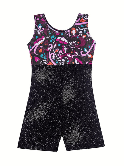 Girls Sleeveless Compression Gymnastics Suit, One-piece Bodysuit for Exercise Training, Perfect for Outdoor
