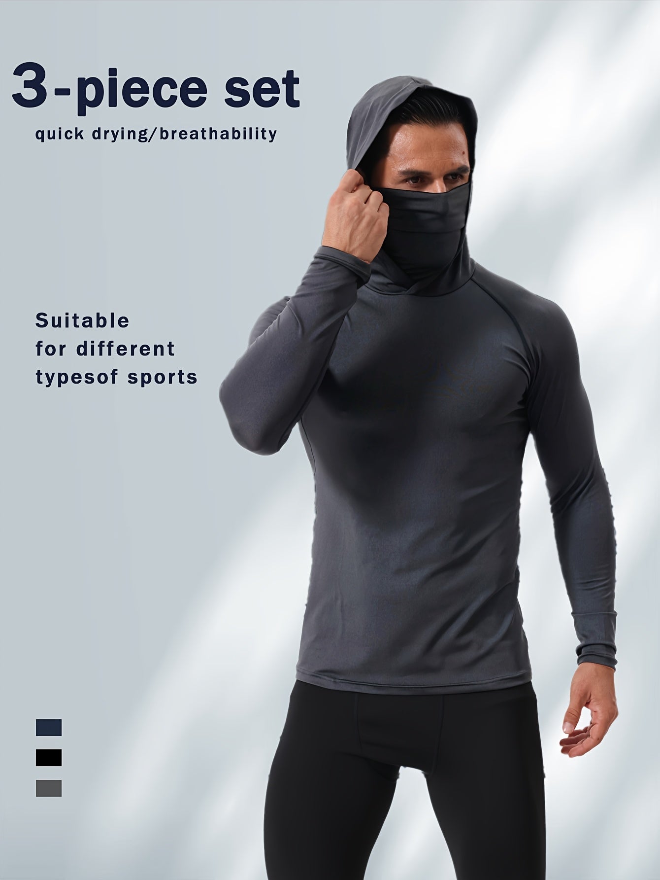 3pcs Men's UPF Hooded Sweatshirts with Mask - Quick-Dry Breathable Outdoor Hoodies Suitable for Working,, Fishing, Sun Gear