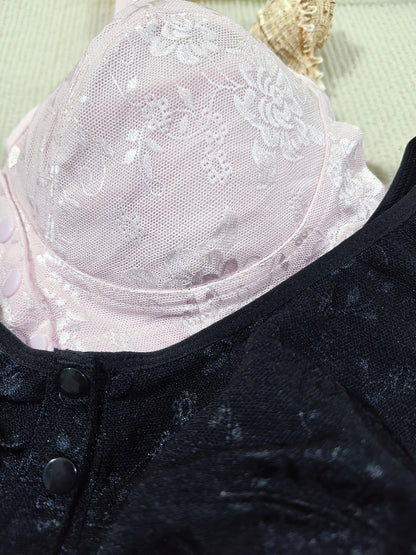 2-Pack Valentine'S Day Special Women'S Sexy Floral Lace Front Closure Bras - No Padding Thin Support Wire-Free Comfort Bras for Casual Attire, Black & Pink, Hand Wash Solely