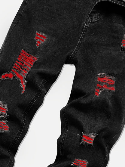Men's Straight Leg Jeans - Classic Wash Distressed Travel