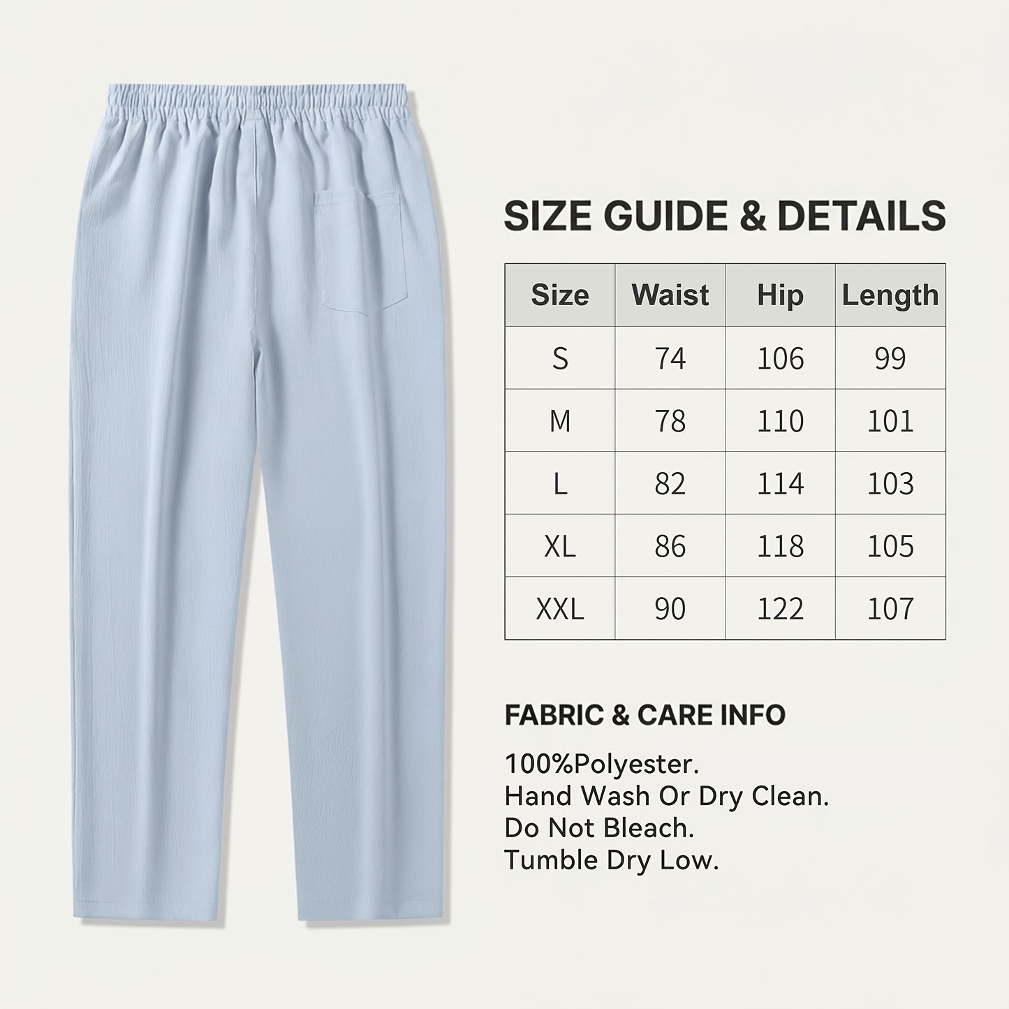 Men's 3pcs Casual Pants Lightweight Breathable Drawstring Waist Trousers for Beach, Vacation & Summer Daily Wear