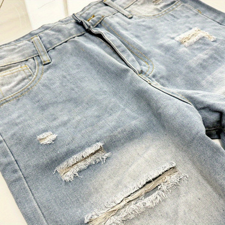 Women'S Distressed Denim Shorts: Featuring a Frayed Hem, High Waist, Slim Fit, Stylish & Trendy, Ideal for Summer, Eye-Catching Design!