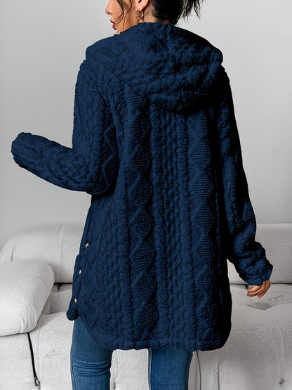 Hooded Fuzzy Coat Mid-Length Jacket with Buttons Soft Warm Winter Fall Outfits 5 Colors