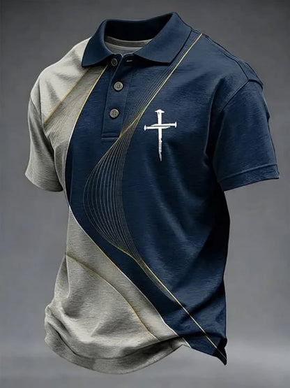 Men's Peacock Blue Polyester Printed Short-Sleeve Shirt - product view 36