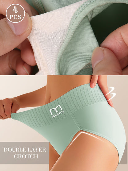 4pcs Solid High Waist Briefs, Comfy & Simple Intimate Panties, Women's Underwear & Lingerie