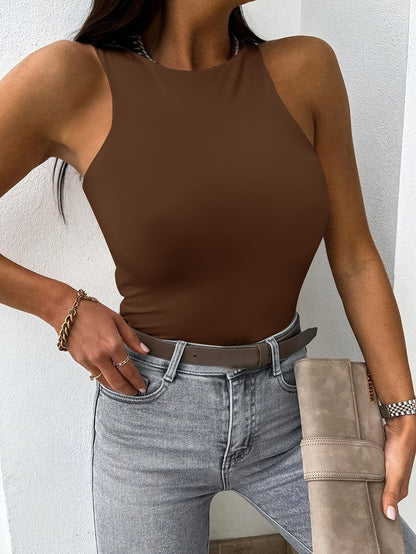 3pcs-Women's Spring And Summer New High-necked Sleeveless Waist And Abdomen Casual Vest, Comfortable And Breathable Fabric, Suitable for Daily Casual Wear, Shopping, Attending Parties, Parties, Dating, All Seasons