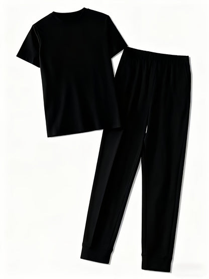 Alphabet-printed Casual Spring/autumn Short-sleeved Round-neck Women's Dress And Pants Set
