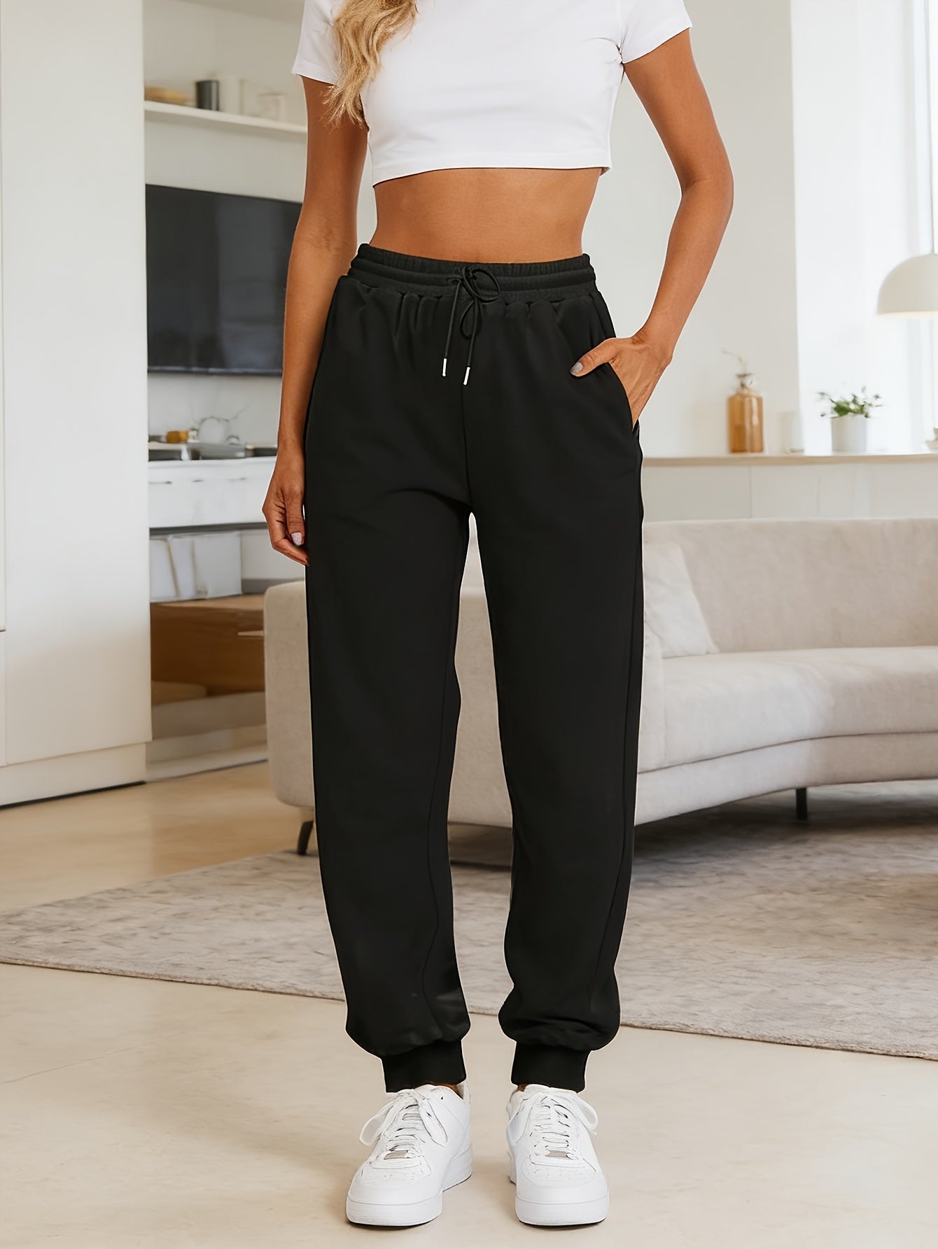Women's Casual Jogging Pants, Comfortable Loose Cuffed Sweatpants with Elastic Drawstring Waist, Double Pockets, Breathable Durable Fabric, Ideal for Daily Wear, Fitness, Jogging, Sports & Leisure Outings, Shipped From Local Warehouse