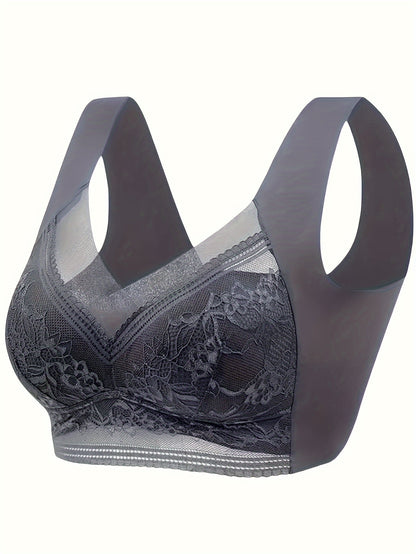 4pcs, Lace in Large Size, Vest with Traceless Ice Gathered Breathable Thin Style, Bra with Beautiful Back, Large Chest and Small Fixed Bra