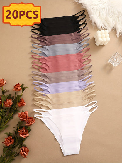 20pcs Set Of Seamless Bikini Underwear, Seamless Drawstring Underwear, Fashionable, Sexy, Comfortable And Skin Friendly Underwear, Suitable For Daily Commuting, Women'S Underwear And Panties