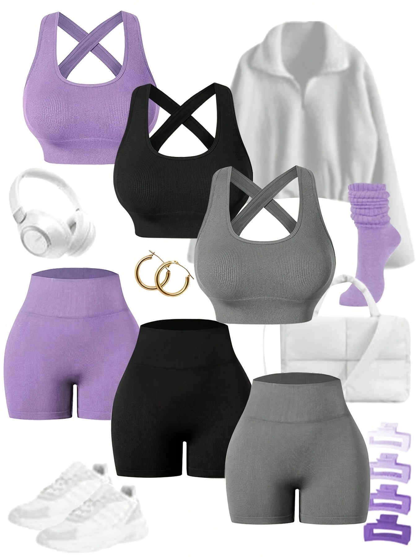 Three Sets of Seamless Women'S Sportswear Suits, Featuring High Elasticity, See-Through Back Bras And Tight-Fitting Short Pants for Enhancing Buttocks