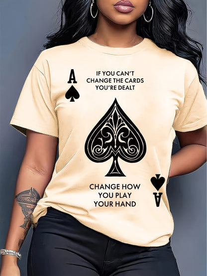 Women'S Spades A Pattern T-Shirt - Casual Short Sleeve Round Neck Top