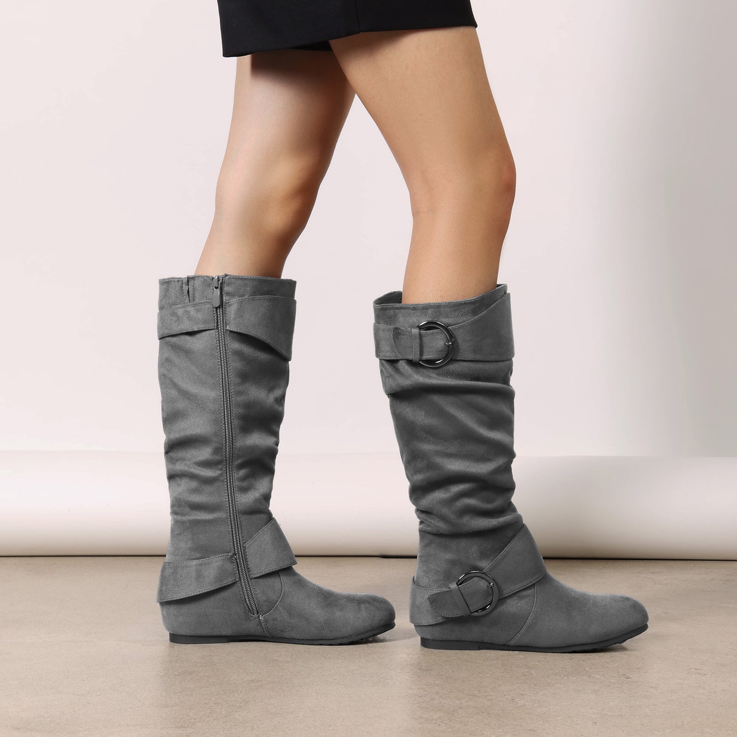 DREAM PAIRS Women's Wide Calf Knee High Boots, Fur-lined Low Hidden Wedge Boots